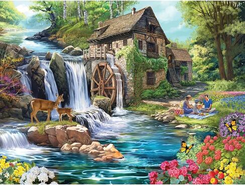 Bits and Pieces 1500 Piece Puzzles for Adults - Large 24" x 33" Large Jigsaw Puzzles 1500 Pieces Landscape River Waterfall, Random Die Cut, No 2 Pieces Alike, The Old Mill in Saudi Arabia