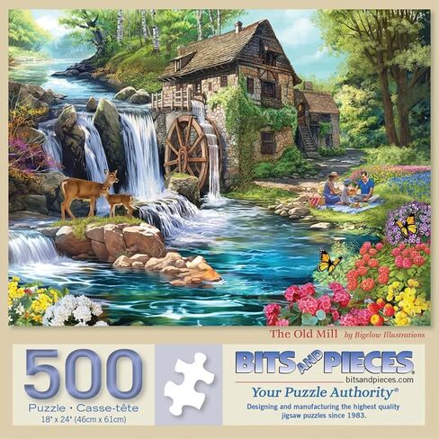 Bits and Pieces 1500 Piece Puzzles for Adults - Large 24" x 33" Large Jigsaw Puzzles 1500 Pieces Landscape River Waterfall, Random Die Cut, No 2 Pieces Alike, The Old Mill in Saudi Arabia