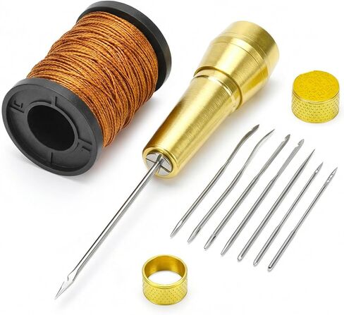 QWORK Leather Sewing Awl Needle Set, Leather Sewing Tools with 6 Needles & 50m Nylon Cord, for Footwear Repair & DIY Projects in Saudi Arabia