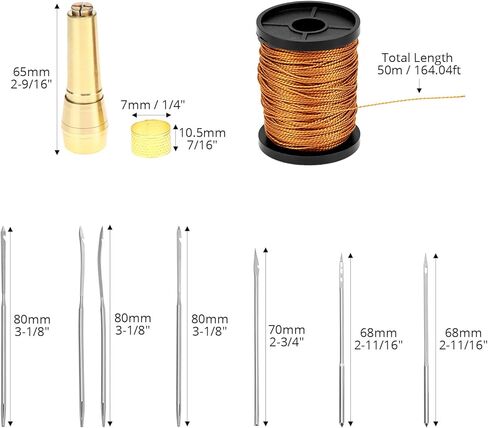 QWORK Leather Sewing Awl Needle Set, Leather Sewing Tools with 6 Needles & 50m Nylon Cord, for Footwear Repair & DIY Projects in Saudi Arabia