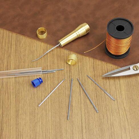 QWORK Leather Sewing Awl Needle Set, Leather Sewing Tools with 6 Needles & 50m Nylon Cord, for Footwear Repair & DIY Projects in Saudi Arabia