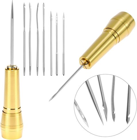 QWORK Leather Sewing Awl Needle Set, Leather Sewing Tools with 6 Needles & 50m Nylon Cord, for Footwear Repair & DIY Projects in Saudi Arabia
