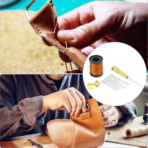 QWORK Leather Sewing Awl Needle Set, Leather Sewing Tools with 6 Needles & 50m Nylon Cord, for Footwear Repair & DIY Projects in Saudi Arabia