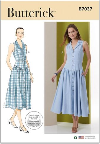 Butterick B7037K5 Misses' Fitted Midi Dress Sewing Pattern Packet, Design Code B7037, Sizes 8-10-12-14-16 in Saudi Arabia