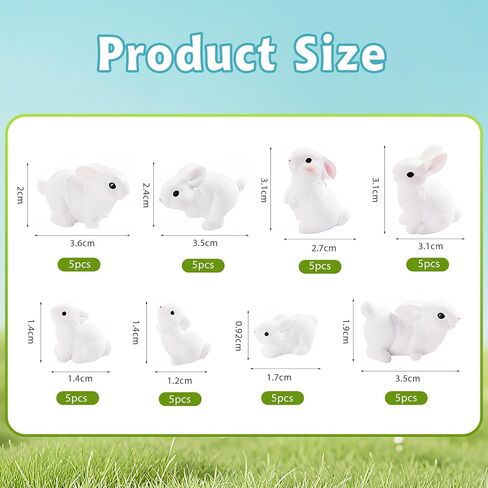 40 Pcs Rabbit Mini Resin Figurines BunnyMiniature Ornaments for Easter DIY Craft Fairy Garden Dollhouse Decor in Saudi Arabia
