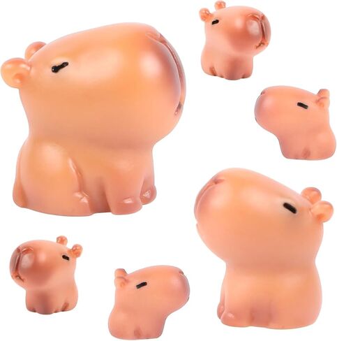 6 Pcs Mini Capybara Family - Resin Animal Figurines for Fairy Garden, Dollhouse Miniatures, Outdoor Cake Toppers, Home Decor, Gift for Nature Enthusiasts（3 Sizes） in Saudi Arabia