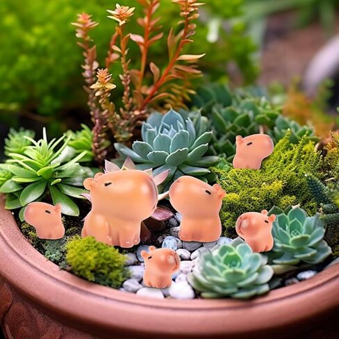 6 Pcs Mini Capybara Family - Resin Animal Figurines for Fairy Garden, Dollhouse Miniatures, Outdoor Cake Toppers, Home Decor, Gift for Nature Enthusiasts（3 Sizes） in Saudi Arabia