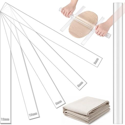 Fiwochic 12 Pcs Acrylic Pottery Tools Set Includes 1 Acrylic Clay Rolling Pin Sculpting Polymer Clay Tools 1 Stain Resistant Tablecloth and 10 Pcs 5 Size Teaching Rolling Mud Stick Guide(Black) in Saudi Arabia