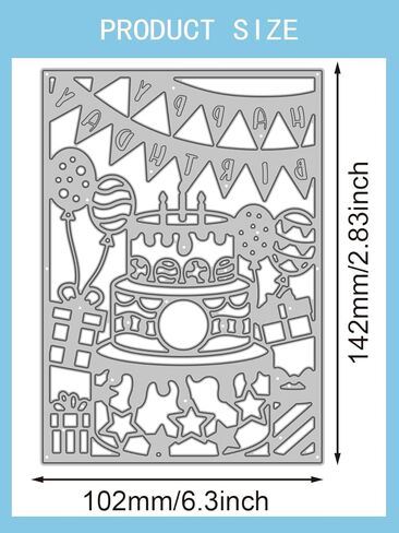 1Pc Happy Birthday Cake Cut Dies, Birthday Theme Carbon Steel Cutting Dies Stencils Scrapbooking Template for DIY Scrapbooking Photo Album Decorative Embossing Paper Card, 142x102x0.8mm in Saudi Arabia