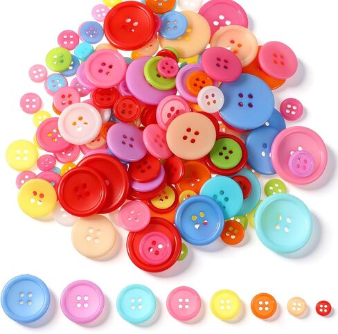 TIESOME 200Pcs Mix Color Plastic Resin Circle Buttons, 8 Sizes Craft Buttons with 4 Holes Round Decorative Buttons for DIY Sewing Craft Decorative Handmade Projects in Saudi Arabia