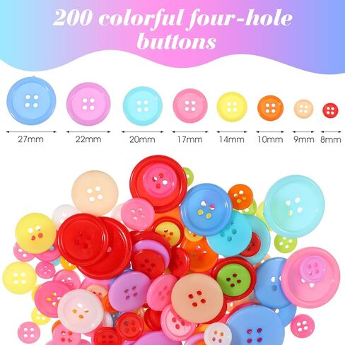 TIESOME 200Pcs Mix Color Plastic Resin Circle Buttons, 8 Sizes Craft Buttons with 4 Holes Round Decorative Buttons for DIY Sewing Craft Decorative Handmade Projects in Saudi Arabia