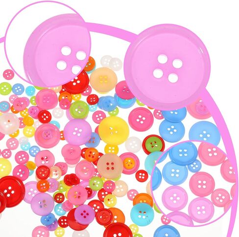 TIESOME 200Pcs Mix Color Plastic Resin Circle Buttons, 8 Sizes Craft Buttons with 4 Holes Round Decorative Buttons for DIY Sewing Craft Decorative Handmade Projects in Saudi Arabia