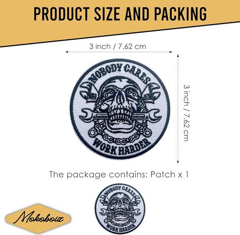Nobody Cares Work Harder 3 Inches Iron On/Sew On Embroidered Applique Patch, Skull Embroidery Patches, DIY Accessories for Backpacks, Army Vests, Bags Hats Clothes Gifts for Mechanic Engineer in Kuwait