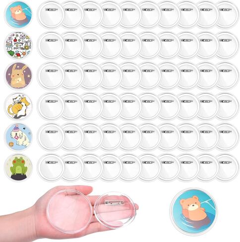 60 قطعة من دبابيس الأزرار المصنوعة من الأكريليك الشفاف مقاس 3 بوصة، شارات صور فارغة لمستلزمات الحرف اليدوية، اصنع الأزرار الخاصة بك in Kuwait