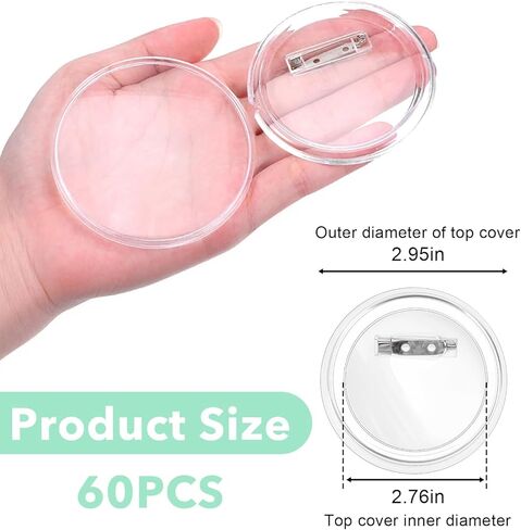 60 قطعة من دبابيس الأزرار المصنوعة من الأكريليك الشفاف مقاس 3 بوصة، شارات صور فارغة لمستلزمات الحرف اليدوية، اصنع الأزرار الخاصة بك in Kuwait