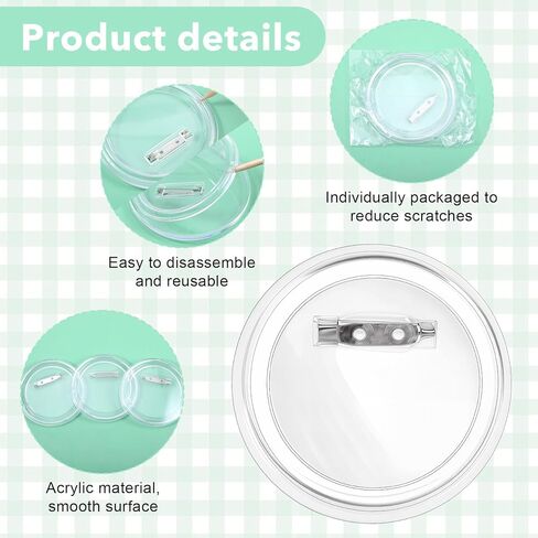 60 قطعة من دبابيس الأزرار المصنوعة من الأكريليك الشفاف مقاس 3 بوصة، شارات صور فارغة لمستلزمات الحرف اليدوية، اصنع الأزرار الخاصة بك in Kuwait