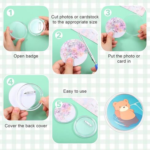 60 قطعة من دبابيس الأزرار المصنوعة من الأكريليك الشفاف مقاس 3 بوصة، شارات صور فارغة لمستلزمات الحرف اليدوية، اصنع الأزرار الخاصة بك in Kuwait