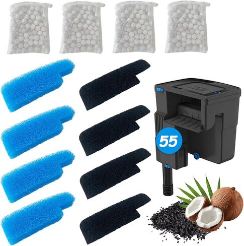 SHIGATSU 4 مجموعة مرشحات ثلاثية المراحل طقم وسائط بديلة لفلتر Seachem Tidal 55، وإسفنجة فلتر حوض السمك البديلة ووسادة الكربون المنشط لمرشح خزان الأسماك in Kuwait