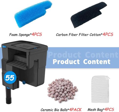 SHIGATSU 4 مجموعة مرشحات ثلاثية المراحل طقم وسائط بديلة لفلتر Seachem Tidal 55، وإسفنجة فلتر حوض السمك البديلة ووسادة الكربون المنشط لمرشح خزان الأسماك in Kuwait