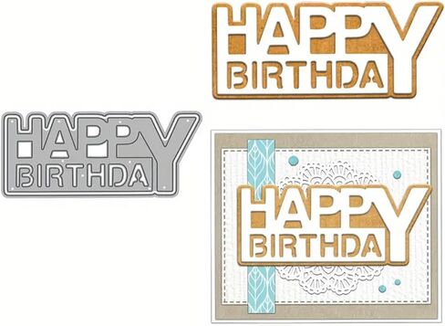 عيد ميلاد سعيد رسالة معدنية يموت التخفيضات، الكلمات المجوفة HappyBirthday إطار قطع يموت قطع الإستنسل ل DIY الصورة الزخرفية النقش ورقة يموت لصنع بطاقة سكرابوكينغ in Saudi Arabia