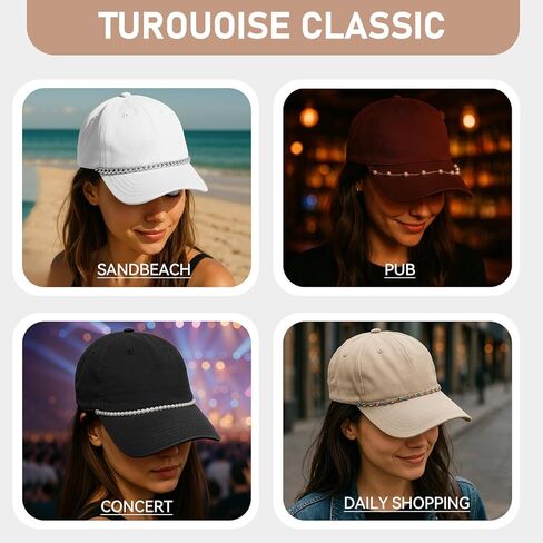 Simarro 14 Pcs Hat Chains for Women Trucker Hat, Detachable Metal/Turquoise/Pearl/Flower/Diamond/Leaves Hat Chains, DIY Bill Decoration for Mesh Baseball Cap Trucker Hat Accessories in Kuwait