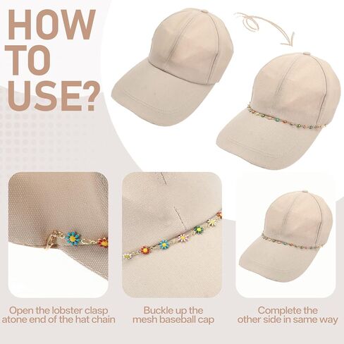 Simarro 14 Pcs Hat Chains for Women Trucker Hat, Detachable Metal/Turquoise/Pearl/Flower/Diamond/Leaves Hat Chains, DIY Bill Decoration for Mesh Baseball Cap Trucker Hat Accessories in Kuwait