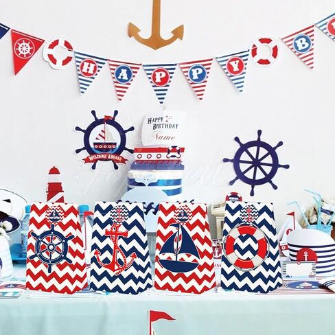 24 Pcs Nautical Goodie Bags Nautical Gift Bags with Stickers -Nautical Themed Birthday Party Favor for Party Decoration Supplies in Saudi Arabia