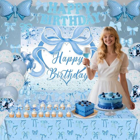 القوس الأزرق زينة عيد ميلاد للفتيات النساء، كوكيت القوس زينة عيد ميلاد، الضوء الأزرق والأبيض عيد ميلاد سعيد راية خلفية بالونات مفرش المائدة، الأقواس موضوع استحمام الطفل حفلة عيد ميلاد ديكور فتاة in Kuwait