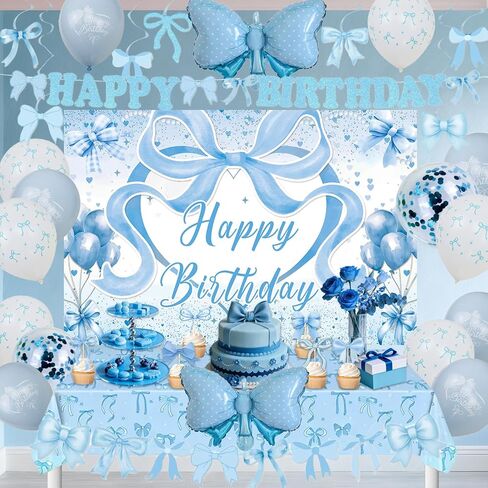 القوس الأزرق زينة عيد ميلاد للفتيات النساء، كوكيت القوس زينة عيد ميلاد، الضوء الأزرق والأبيض عيد ميلاد سعيد راية خلفية بالونات مفرش المائدة، الأقواس موضوع استحمام الطفل حفلة عيد ميلاد ديكور فتاة in Kuwait