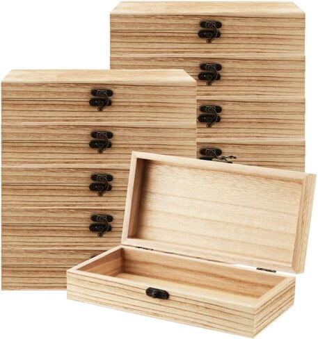 12 Pack 7.8 x 3.9 x 1.9 Inches Unfinished Wooden Boxes, Rectangle Wood Box with Hinged Lids, Small Storage Box for Crafts, Jewelry in Saudi Arabia