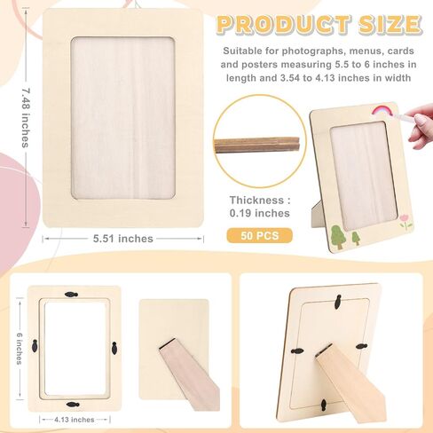 50 قطعة من إطارات الصور الخشبية DIY مقاس 10.16 × 15.24 سم، إطارات صور واقفة من الخشب الصلب غير مكتملة، صناعة يدوية من الخشب للرسم، تزيين فني، هدايا حفلات أعياد الميلاد in Kuwait