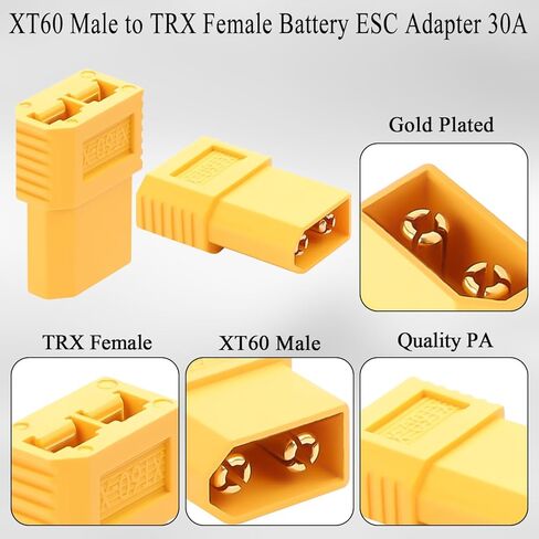 QIANRENON XT60 إلى TRX محول تيار عالي 30A XT60 ذكر إلى TRX أنثى نموذج طائرة موصل بطارية مدمج XT60 إلى TRX ESC محول مقبس، لقارب سيارة طراز RC، قطعتان in Saudi Arabia