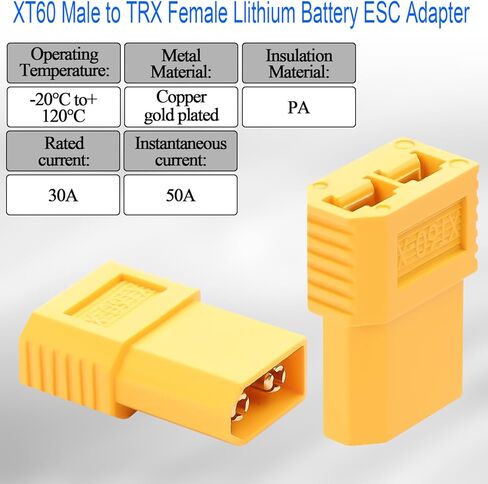 QIANRENON XT60 إلى TRX محول تيار عالي 30A XT60 ذكر إلى TRX أنثى نموذج طائرة موصل بطارية مدمج XT60 إلى TRX ESC محول مقبس، لقارب سيارة طراز RC، قطعتان in Saudi Arabia
