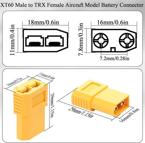 QIANRENON XT60 إلى TRX محول تيار عالي 30A XT60 ذكر إلى TRX أنثى نموذج طائرة موصل بطارية مدمج XT60 إلى TRX ESC محول مقبس، لقارب سيارة طراز RC، قطعتان in Saudi Arabia