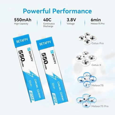 BETAFPV 4pcs BT2.0 550mAh 1S Battery 4.35V 40C/80C Lipo Battery with BT2.0 Connector Compatible for 75-85mm 1S FPV Racing Whoop Drone Quadcopters Like Meteor75 Pro Cetus Pro Cetus X FPV Drone in Saudi Arabia