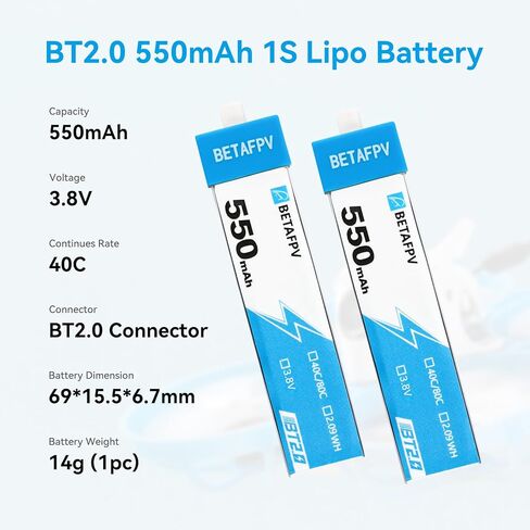 BETAFPV 4pcs BT2.0 550mAh 1S Battery 4.35V 40C/80C Lipo Battery with BT2.0 Connector Compatible for 75-85mm 1S FPV Racing Whoop Drone Quadcopters Like Meteor75 Pro Cetus Pro Cetus X FPV Drone in Saudi Arabia