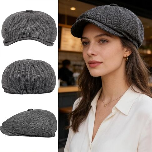 قبعات موزع الصحف للحفلات ذات طابع العشرينات للرجال - قبعة متعرجة موزع الصحف 8 لوحات Gatsby Flat Hat 1920s زي Acc in Kuwait