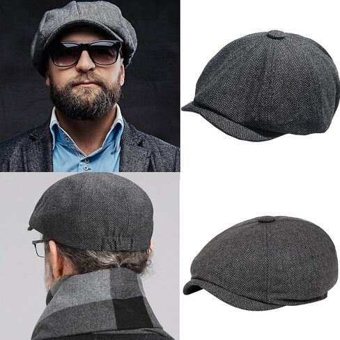 قبعات موزع الصحف للحفلات ذات طابع العشرينات للرجال - قبعة متعرجة موزع الصحف 8 لوحات Gatsby Flat Hat 1920s زي Acc in Kuwait