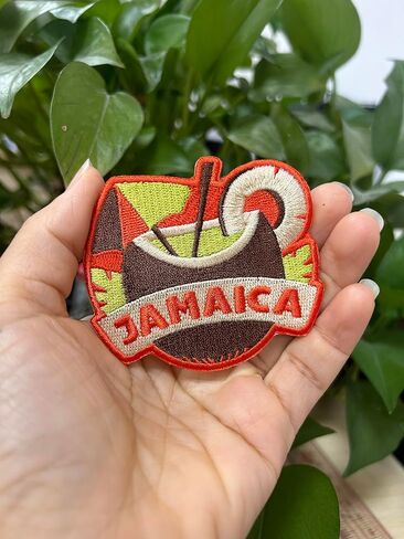 Vagabond Heart Jamaica Iron On Patch - Jackets Backpacks Clothing - Travel Souvenir Badge - Embroidered Coconut Drink Sew On/Iron On Applique for Jeans Hats Bags - Gift for Travelers 2.5 x 2.75 inch in Saudi Arabia