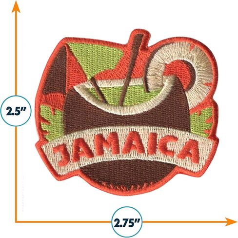 Vagabond Heart Jamaica Iron On Patch - Jackets Backpacks Clothing - Travel Souvenir Badge - Embroidered Coconut Drink Sew On/Iron On Applique for Jeans Hats Bags - Gift for Travelers 2.5 x 2.75 inch in Saudi Arabia