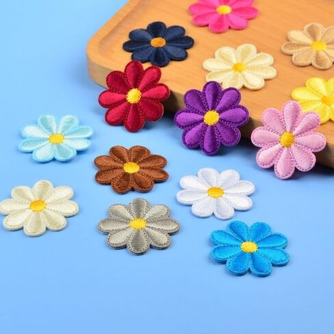 12Pcs Flower Iron on Patches, Cute Colorful Embroidered Sew on Flower, Repair Patch DIY Crafts for Clothing Jacket Jeans Pants Dress Hat Decorations, 12 Colors in Saudi Arabia