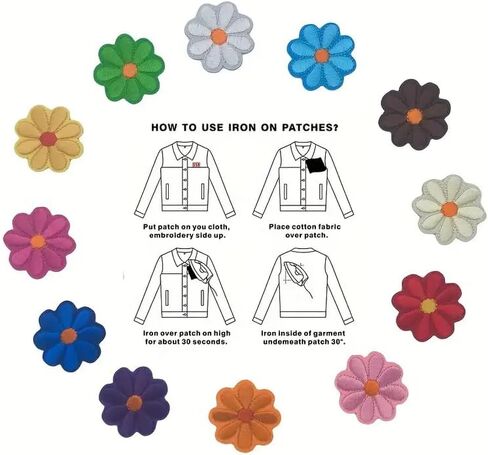 12Pcs Flower Iron on Patches, Cute Colorful Embroidered Sew on Flower, Repair Patch DIY Crafts for Clothing Jacket Jeans Pants Dress Hat Decorations, 12 Colors in Saudi Arabia