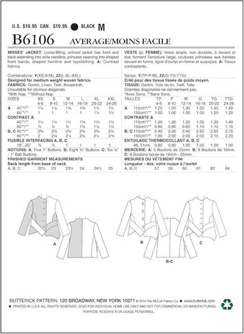 Butterick Patterns B6106 Misses' Jacket, Size Y in Saudi Arabia