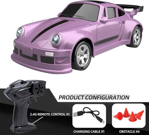 Helixsun Mini RC Drift Car with Charging Cable and Barrier, 1/64 Scale 2.4G 4WD, with Realistic Lighting Effects, Exciting Present for Hobbyists in Saudi Arabia