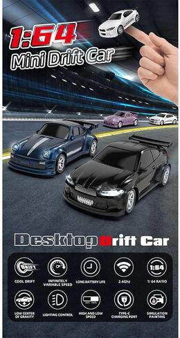 Helixsun Mini RC Drift Car with Charging Cable and Barrier, 1/64 Scale 2.4G 4WD, with Realistic Lighting Effects, Exciting Present for Hobbyists in Saudi Arabia