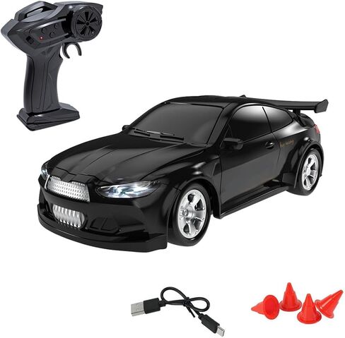 Helixsun Mini RC Drift Car with Charging Cable and Barrier, 1/64 Scale 2.4G 4WD, with Realistic Lighting Effects, Exciting Present for Hobbyists in Saudi Arabia