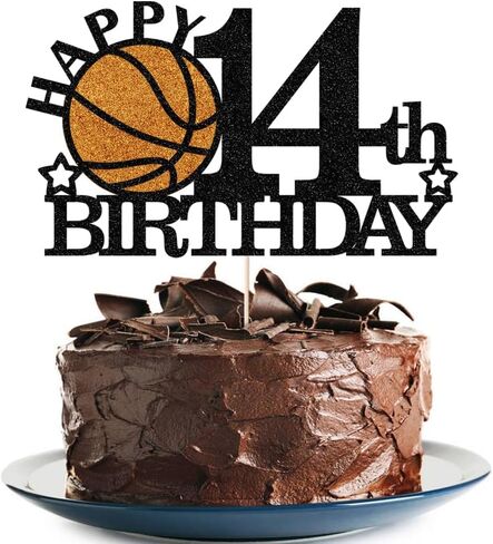 Basketball 12th Happy Birthday Cake Topper - Black Glitter Decorations Supplies, Perfect for Birthday/Basketball/SportTheme Party, Photo Booth Props (12) in Saudi Arabia