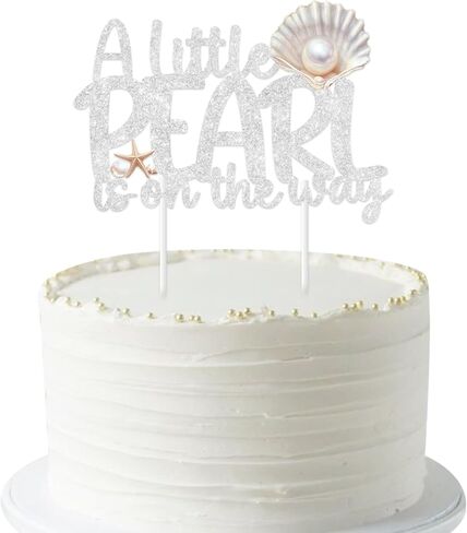 Kreatwow Pearl Theme Baby Shower Decorations A Little Pearl Is On The Way Cake Topper 6.33*4.37Inches Pearls Seashell Sparkling Pearls Under The Sea Baby Shower Ocean Mermaid Party Decor for Pregnancy in Saudi Arabia