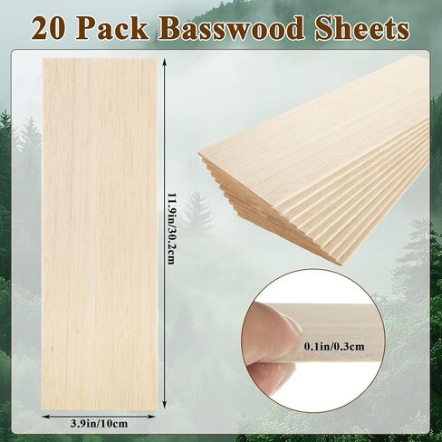 MIVIDE 20 Pack Balsa Wood Sheets 12 x 4 x1/8 Inch Thin Natural Unfinished Wood for Crafts, Hobby, Model Making, Wood Burning and Laser Projects, School Projects, Craft Project (300x100x3MM) in Kuwait