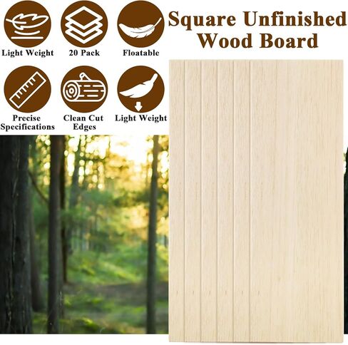 MIVIDE 20 Pack Balsa Wood Sheets 12 x 4 x1/8 Inch Thin Natural Unfinished Wood for Crafts, Hobby, Model Making, Wood Burning and Laser Projects, School Projects, Craft Project (300x100x3MM) in Kuwait